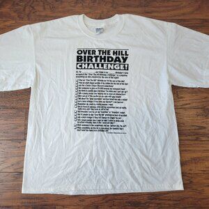 Vintage 1999 Over The Hill BIRTHDAY CHALLENGE Checklist White T-Shirt sz XL EUC